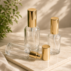 Clear Glass Fine Mist Spray Bottle with Gold Pump