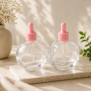 Clear Glass Flat Oblate Dropper Bottle
