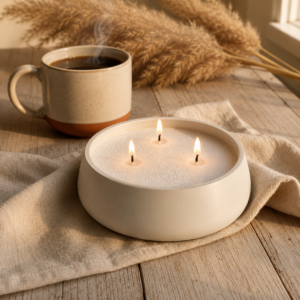 Refillable Pearled Sand Wax Candle in Plaster Bowl