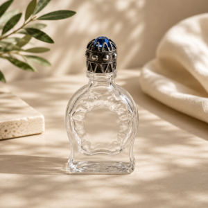 Vintage Art Glass Perfume Bottle with Jeweled Lid