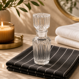 Vintage Ribbed Glass Perfume Bottle with Decorative Stopper